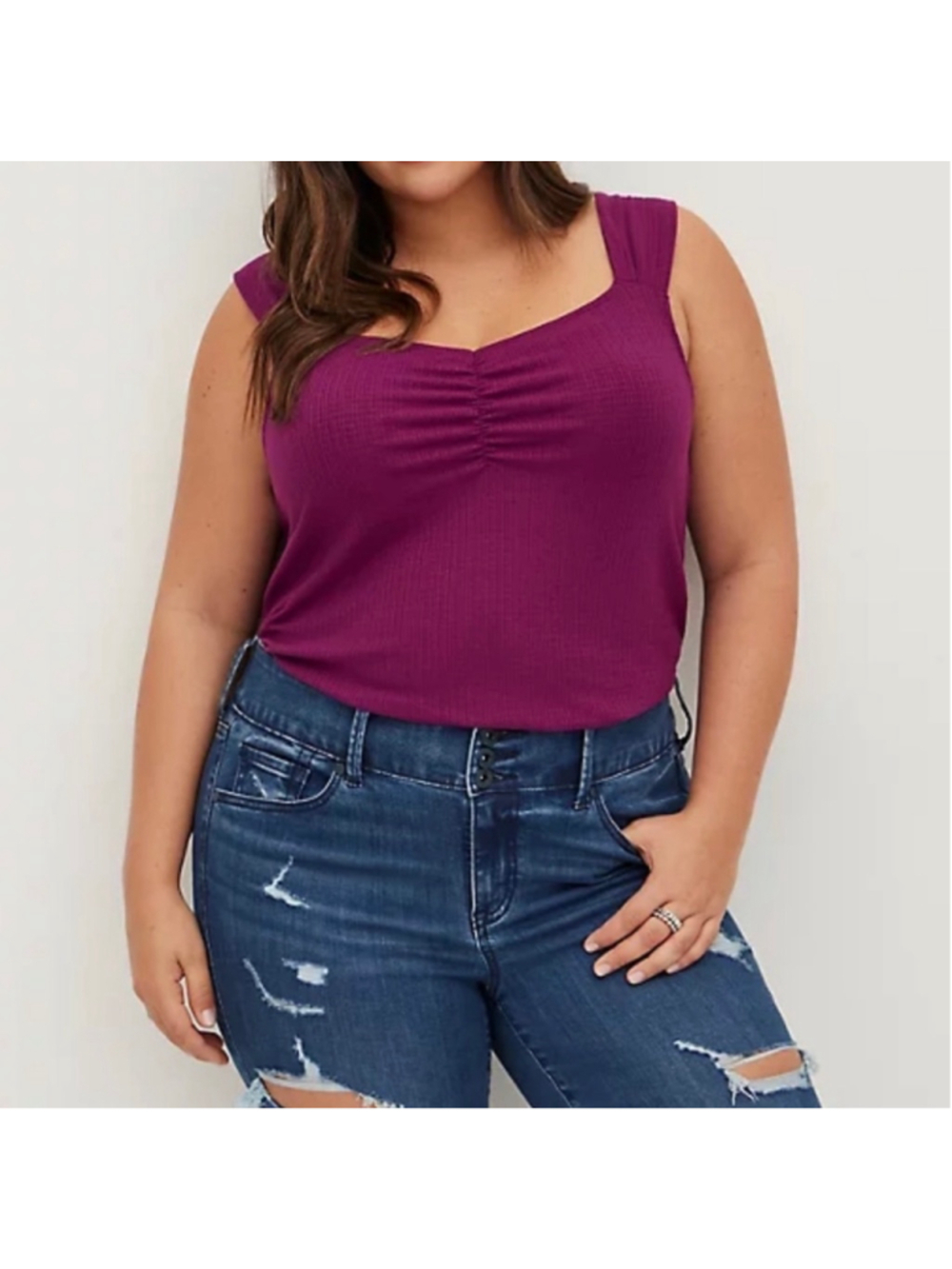 Torrid Plus Size 4X Purple Sweetheat Tank Top Ruched VNeck Stretch Plum